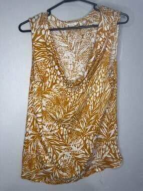 Christian Siriano New York 100% Linen Tropical Leaf Print Sleeveless Blouse